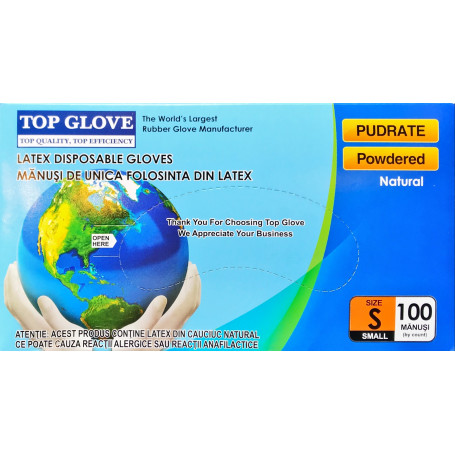 Manusi examinare latex pudrate Top Glove/Help cutie 100 buc marimea S