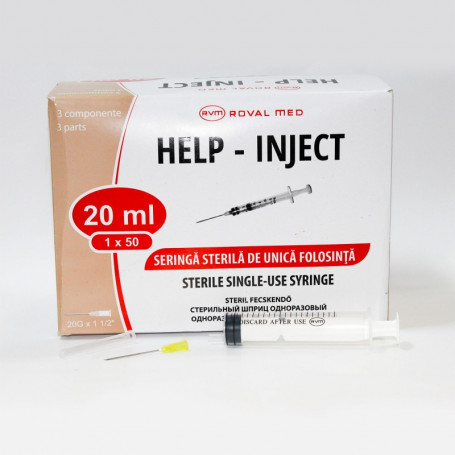 Seringi 20ml cu ac 20G x 1 1/2 - Help Inject - cutie 50 buc
