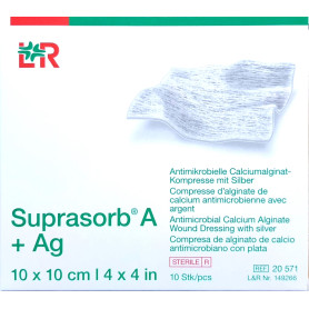 Pansament antimicrobian steril din alginat de calciu Suprasorb® A + Ag - 10 × 10 cm - 10 buc/cutie